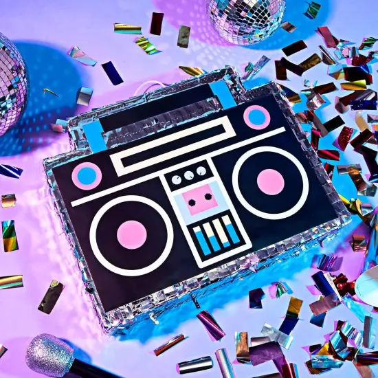Boombox Pinata - 80s and 90s Theme Party Decorations, Hip Hop, Retro Birthday Supplies (16.5x12.8x3 In) - 90s Party Decorations - Boom Box Decor Pinata {2}