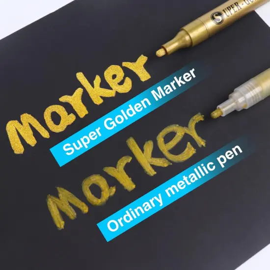 Super Golden Metallic Paint Markers, 12 Colors Sparkle Metallic Glitter Markers, Acrylic Paint Pens for Rock Painting, Glass, Wood, Fabric, Black Paper, Cards, Scrapbook, DIY Art Crafts (2-3mm) {2}