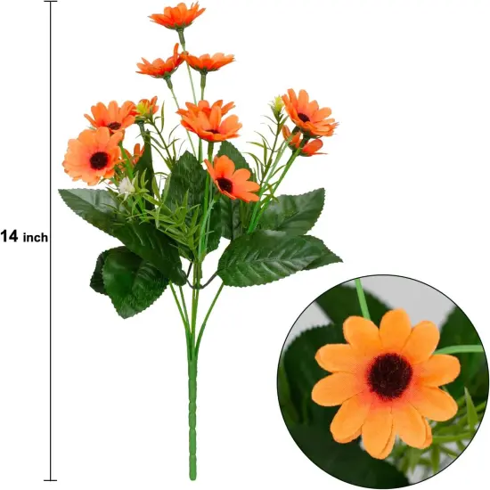 8 Bundles Summer Floral Arrangement Sunflowers Artificial Flowers, No Fade Fall Plants, Fake Mums Flowers, UV Resistant Faux Silk Daisy for Indoor, Home, Garden, Office DIY D&eacute;cor (Orange) {3}