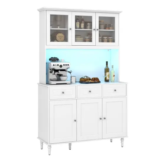77 Inches LED Lighted Kitchen Pantry Storage Cabinet with 3-Level Adjustable Shelves and Power Outlets {1}