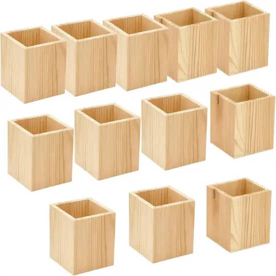 12 Pack Wood Crates Pen hlolder Unfinished Wooden Pencil Holder {1}