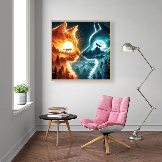 Cat and Wolf Diamond Painting Kits for Adults, Forest Diamond Art Kits for Adults, DIY Full Drill Diamond Dots Paintings Picture Arts Craft for Home Wall Art Decor 14X14Inch {4}