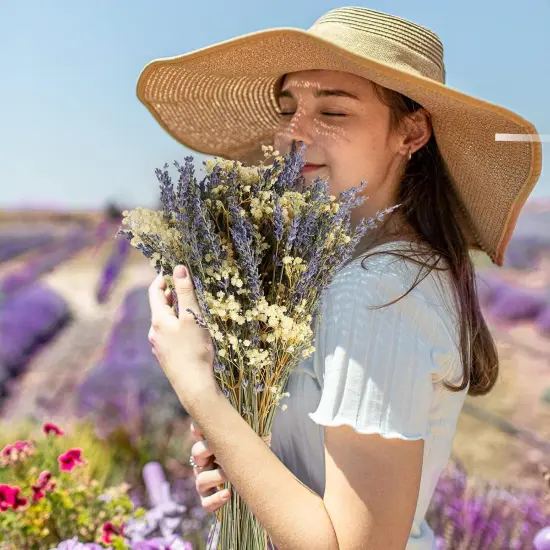 Dried Lavender & Baby's Breath Flowers Bundles, 2 Bunches Dried Flower Bouquet for Vase, Natural Gypsophila, Valentines Day Decor Present, Home, Wedding, Photography, Floral Arrangement, DIY {2}