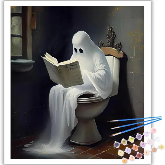 Ghost Paint by Numbers Kit for Adults, Bathroom Paint by Number Adult, Painting by Numbers for Gifts and Home Interior Decor 16x20 Inch {1}