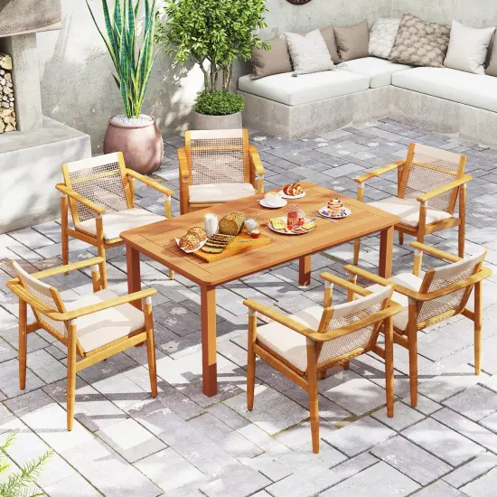 Natural Solid Wood Patio Dining Table with 2" Umbrella Hole {2}