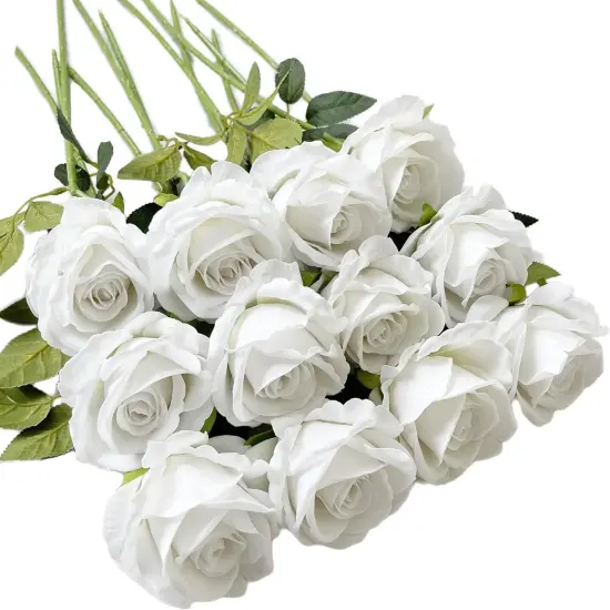 Artificial White Rose Flowers 12 Pcs Blossom Bouquets {1}