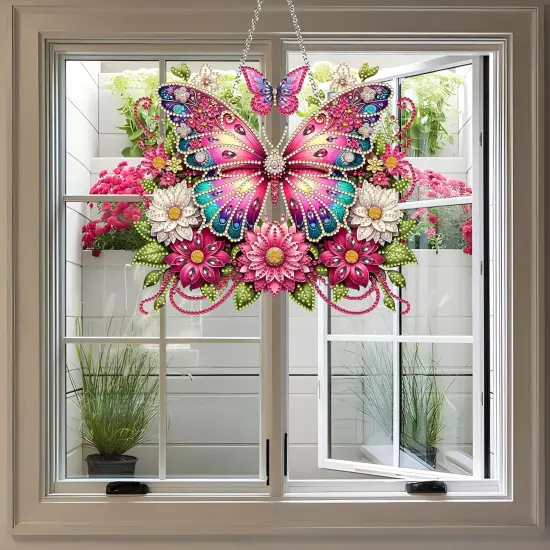 Diamond Painting Kits Special Shaped Rhinestone Diamond Art Window Pendants Home Garden Wall Hanging Kits Hanging Ornament (Butterfly-2) {3}