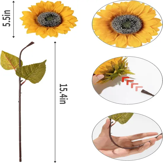 Summer Floral Arrangement - 12PCS Artificial Sunflowers with Long Stems (5.5"), Silk Yellow Flowers for Wedding, Garden, and Outdoor Party Decoration {2}