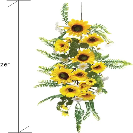 Summer 2PCS Artificial Sunflower Garland – Silk Sunflower Vine with Green Leaves and White Flowers for Home, Kitchen, Garden, and Wedding Arch Decor {2}
