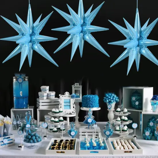4 Pcs 22inch 4D Light Blue Explosion Star Mylar Balloons 14Point Star Balloons for Party Backdrop Christmas,New Year Birthday, Wedding Baby Shower Anniversary Photo Booth Supplies {5}