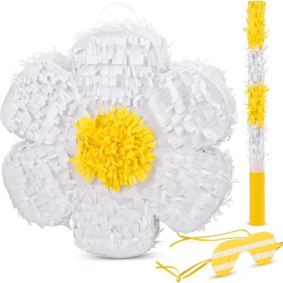Daisy Flower Pi&ntilde;ata Flower Daisy Hippie Boho Pi&ntilde;ata Hanging Gender Reveal with Blindfold and Stick for Birthday Baby Shower Gender Reveal Wedding Floral Party Supplies {1}