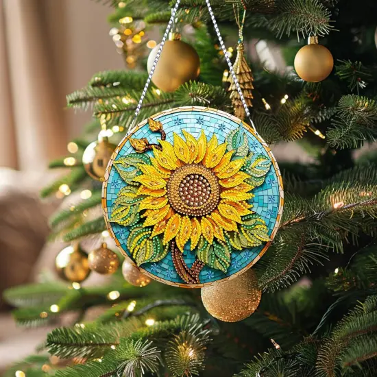 DIY Hanging Diamonds Painting Pendant Kit Sunflower, 7.4x7.4inch Gem Painting Board Art Kit Ornament, Special Crystal Diamond Craft Box Kit, Yellow {4}