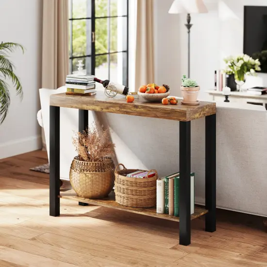 2 Tier Wood Bar Table, Cashew Wood Frame, Shelf and 220 lbs Capacity {2}