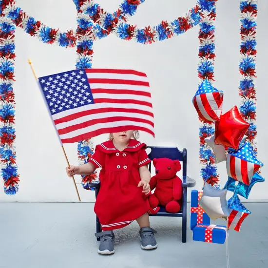 4th of July Patriotic Tinsel Garland Red White Blue Metallic Twist Foil Tinsel Garland Shiny Hanging Decorations for Independence Day Memorial Day Celebration Party Decorations {5}