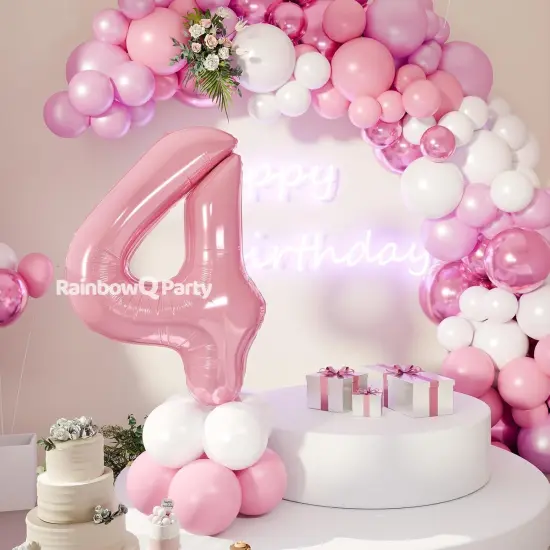 4 Balloon Number 40 Inch for Boy or Girl Big Pink 0-9 Foil Mylar Large 4 Number Balloon Happy 4th Birthday Party Anniversary Decorations Supplies {2}