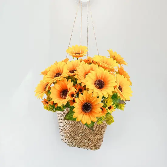 4PCS Summer Floral Arrangement Sunflowers Artificial Flowers, Fake Silk Flowers with 7 Stems for Indoor/Outdoor Home Centerpieces, Wedding Bouquet, Office DIY D&eacute;cor (Orange Yellow) {4}