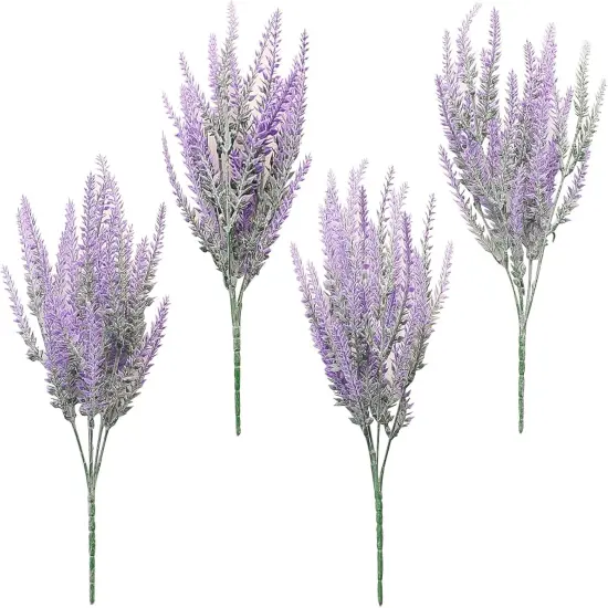 Artificial Purple Lavender, 4 Bushes Flocked Fake Lilac Flower for Wedding Bouquet DIY Table Centerpieces and Floral Arrangement Decoration {1}