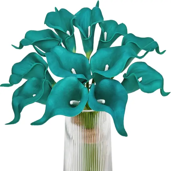 12Pcs Artificial Calla Lily Teal Flowers &ndash; Faux Klein Blue Calla Lilies Summer Bouquets for Home Decoration {1}