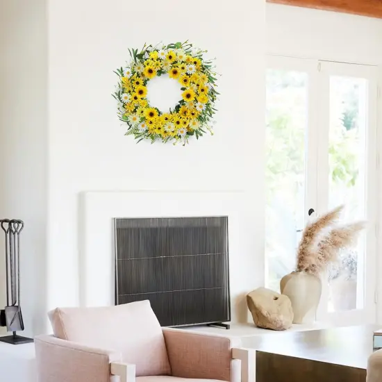 22" Daisy and Sunflower Wreath &ndash; Yellow Summer Front Door Wreath, Farmhouse Wall Decor for Home, Porch, or Outdoor Use {5}