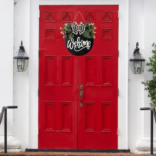 Welcome Sign for Front Door &ndash; Round Wooden Farmhouse Wreath Porch Decor, 30cm Hanging Wall Sign for Indoor and Outdoor Home Decor (Black) {5}