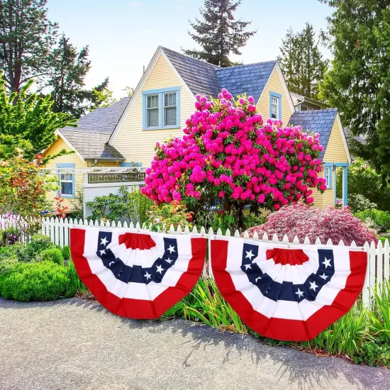 5 Pcs American Flags Bunting 3 x 6 ft USA Patriotic Half Fan Bunting Flag Outdoor 4th of July Pleated Fan Flags Banners for Independence Day Memorial Day Outside Porch Garden Yard Decorations {4}