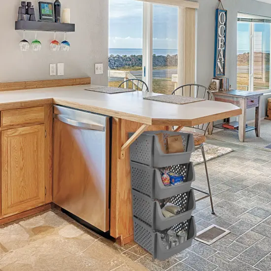 Spec101 Plastic Stackable Storage Bins - 4pc Pantry Closet Organizer Bins {5}