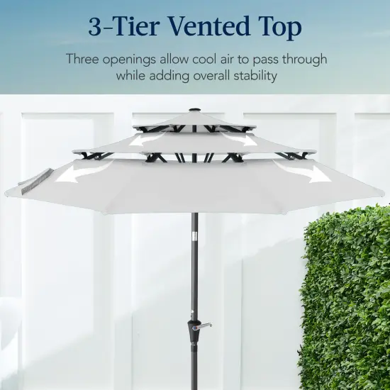 Best Choice Products 10ft 3-Tier Patio Umbrella, Market Sun Shade w/ Tilt Adjustment, Easy Crank Fog Gray {3}