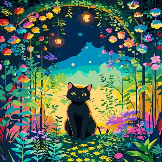 Paint by Numbers Black Cat, Paint by Number for Adults & Beginner Canvas, Animal Garden Landscape Oil Painting Kits, Perfect for Office Wall Decoration 16x20inch {1}