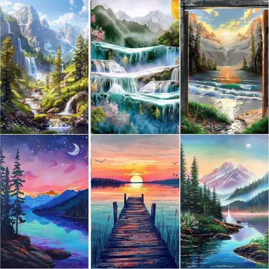 6 Pack 5D Diamond Painting Kits for Adults, Landscape Diamond Arts Kits Diamond Art Sets,Gem Painting by Number Kits for Adults Beginners Home Wall Decor 11.8x15.7 Inches {1}