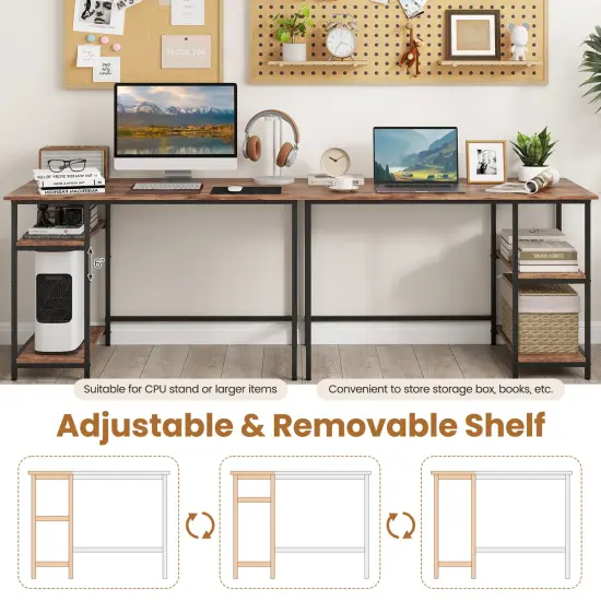 Costway 47'' Computer Desk Office Study Table Workstation Home w/ Adjustable Shelf Rustic Black/Coffee/Brown {6}