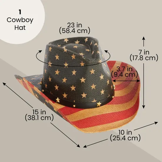 USA Straw American Flag Cowboy Hat for Men, Women, Looks Vintage Cowgirl Hat for Costume Party (Adult Size) Brown {3}