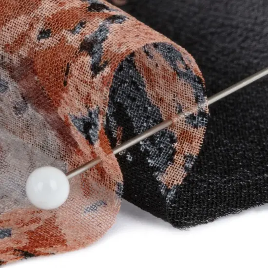 1 Yard Black Brown Gray Hammered Flowers Silk Chiffon 45 inch Width {2}