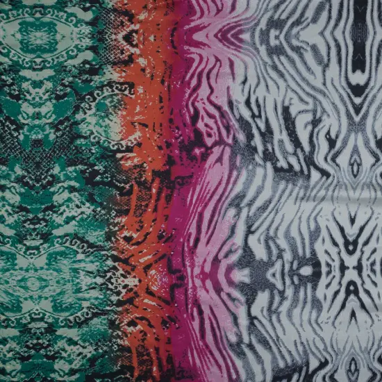 1 Yard Silk Chiffon with Green, Pink & White Python and Zebra Print Fabric 51" Wide for Maxi Dresses & Tops {1}