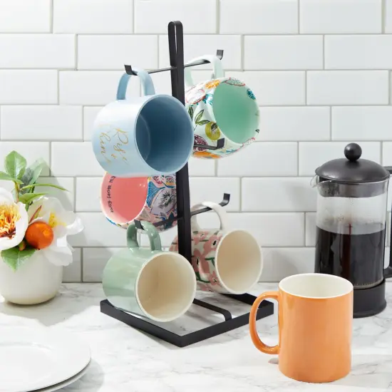 Metal Coffee Mug Holder for Countertop, Holds 6 Cups (Black, 15.45 In) {2}