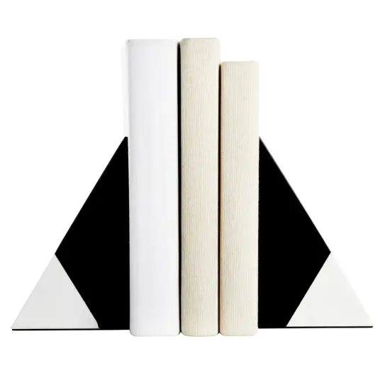 Set of 2 Decorative Bookends for Shelves, Marble Decor (Black and White) {5}
