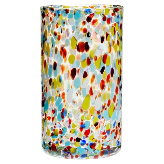 6-Pack Hand Blown Mexican Glassware, Confetti Rock Glasses for Whiskey, Juice, Beverages, Beer, Cocktails, Heavy Duty and Reusable (Colorful Design, 14 oz Capacity) Multicolor {5}