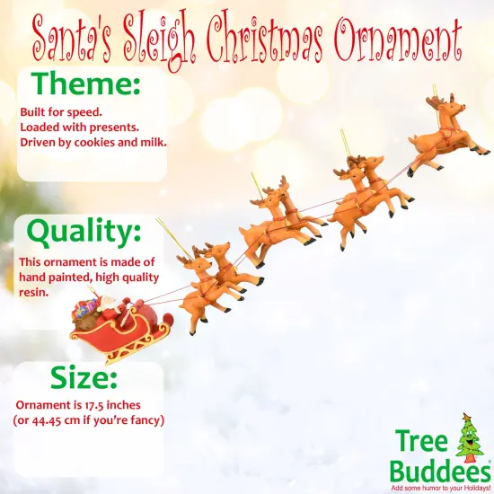 Large 5 Piece Full Santa's Sleigh and 8 Reindeer Christmas Ornament {2}