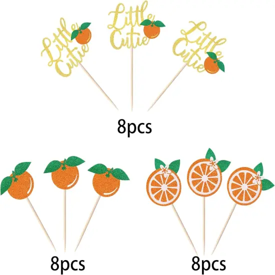 Little Cutie Cupcake Toppers Glitter Orange {2}