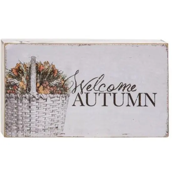 2 asstd. Welcome Autumn Wooden Block Decor for Shelf Table or Bookcase Accent {2}