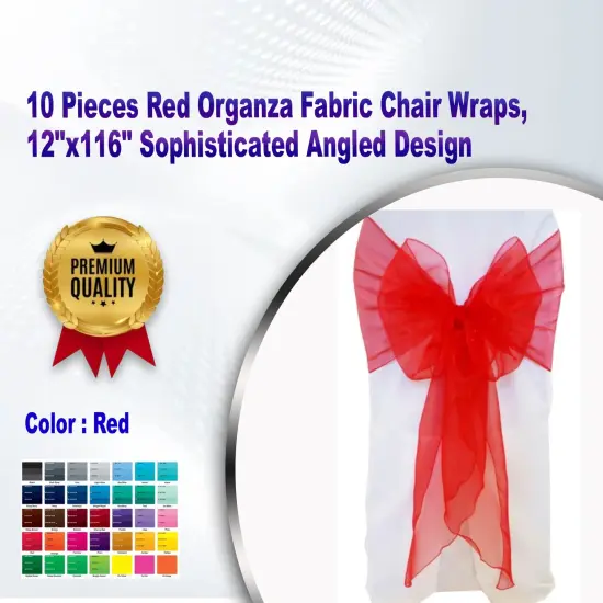 10 Pieces Red Organza Fabric Chair Wraps, 12"x116" Sophisticated Angled Design {1}