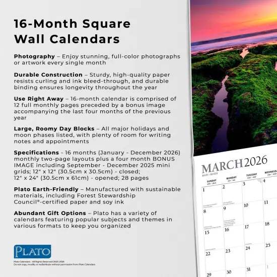 Sunsets | 2026 12 x 24 Inch (Hanging) Monthly Square Wall Calendar | Foil Stamped Cover {6}