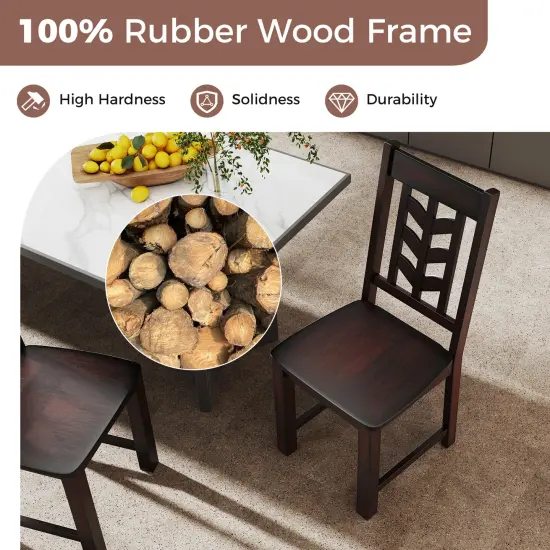 Kitchen Dining Chair Set of 2 with Rubber Wood Frame and Ergonomic Leaf Design Rustic Brown {6}