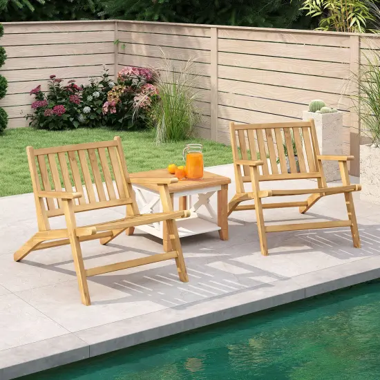 Teak Wood Outdoor Reclining Chair with Comfortable Backrest and Armrests {3}