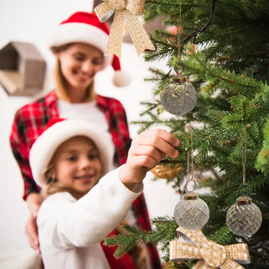 2in Farmhouse Ball Ornaments Distressed Metal Glass Christmas Decor Silver {3}
