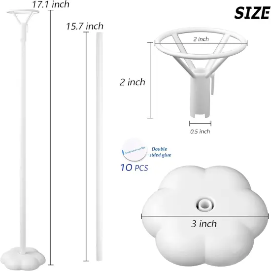 10 Sets Balloon Stick Stand with Base (15.7 inch White) {4}
