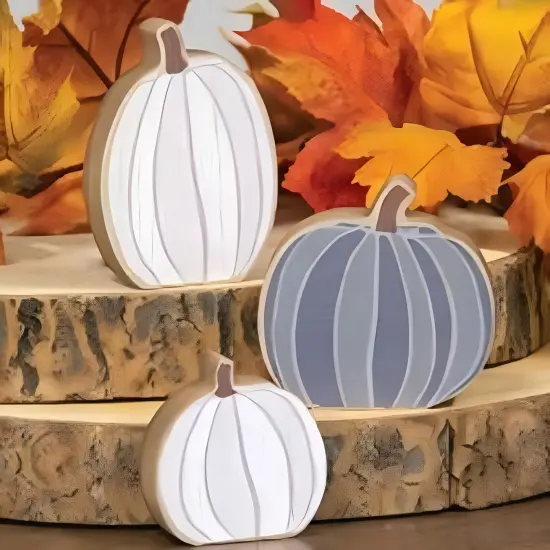 Wooden Pumpkin Sitters Set of 3 Freestanding Autumn Decor with Exposed Edges {5}