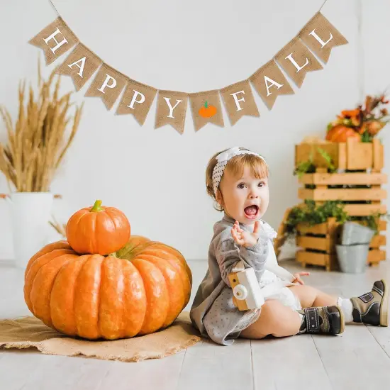 Happy Fall Pumpkin Burlap Banner {4}