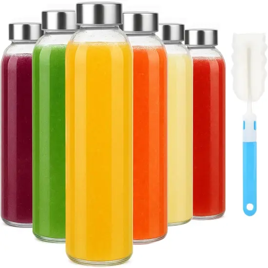 18oz Glass Water Bottle Set of 6, Clear glass juice bottle for juicing {1}