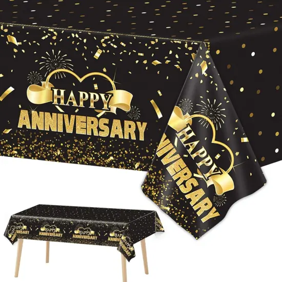 3 Pack Happy Anniversary Tablecloth Disposable Anniversary Party Decorations {1}