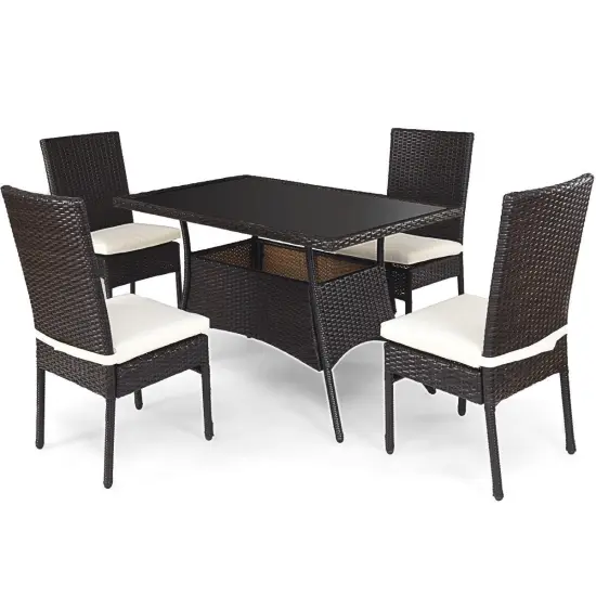 5 Piece Outdoor Patio Rattan Dining Furniture Set {4}